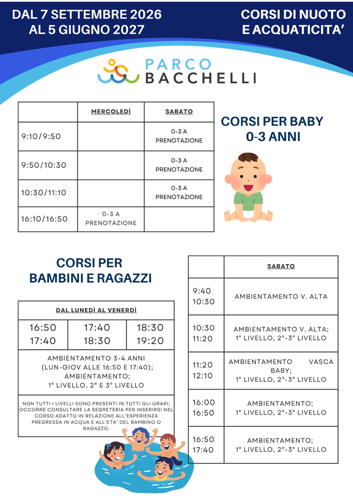 Stagione 2026/27: Aperte le iscrizioni! 2027 scuola nuoto